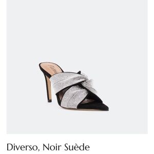 Women's Black and Silver Suede Heels